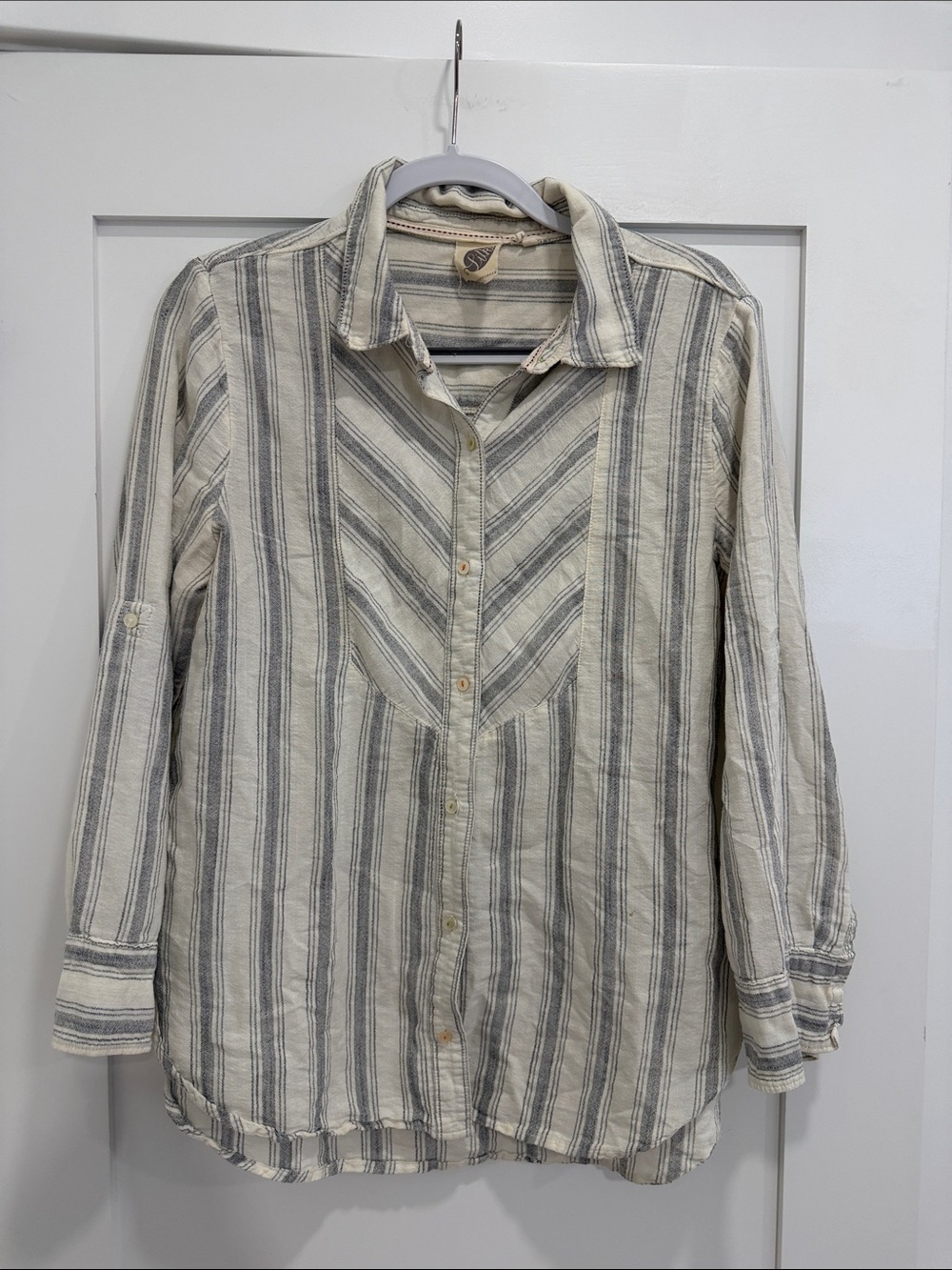 Lilka by Anthropologie 100% Cotton Gray Stripe Button Down Shirt M